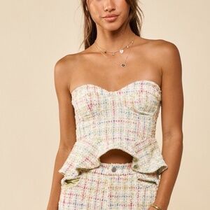Tweed Strapless Peplum Top